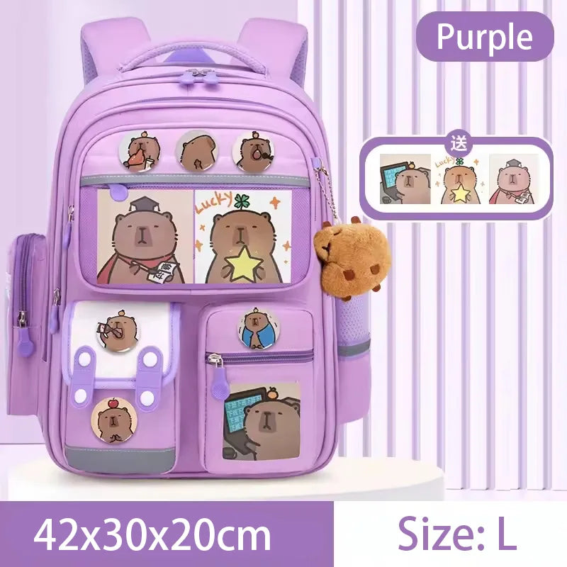 Capybara Kids Backpack — Large Capacity Anime School Bag for Boys & Girls