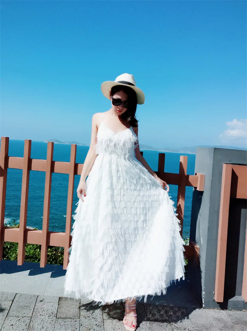 Family Matching Suspender Backless Beach Dress — Mom & Daughter Summer Set