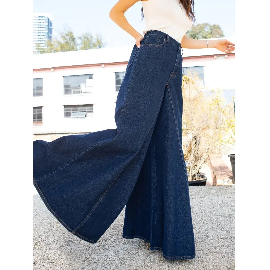 Women's Wide Leg Denim Jeans — Low Waist Washed Street Style
