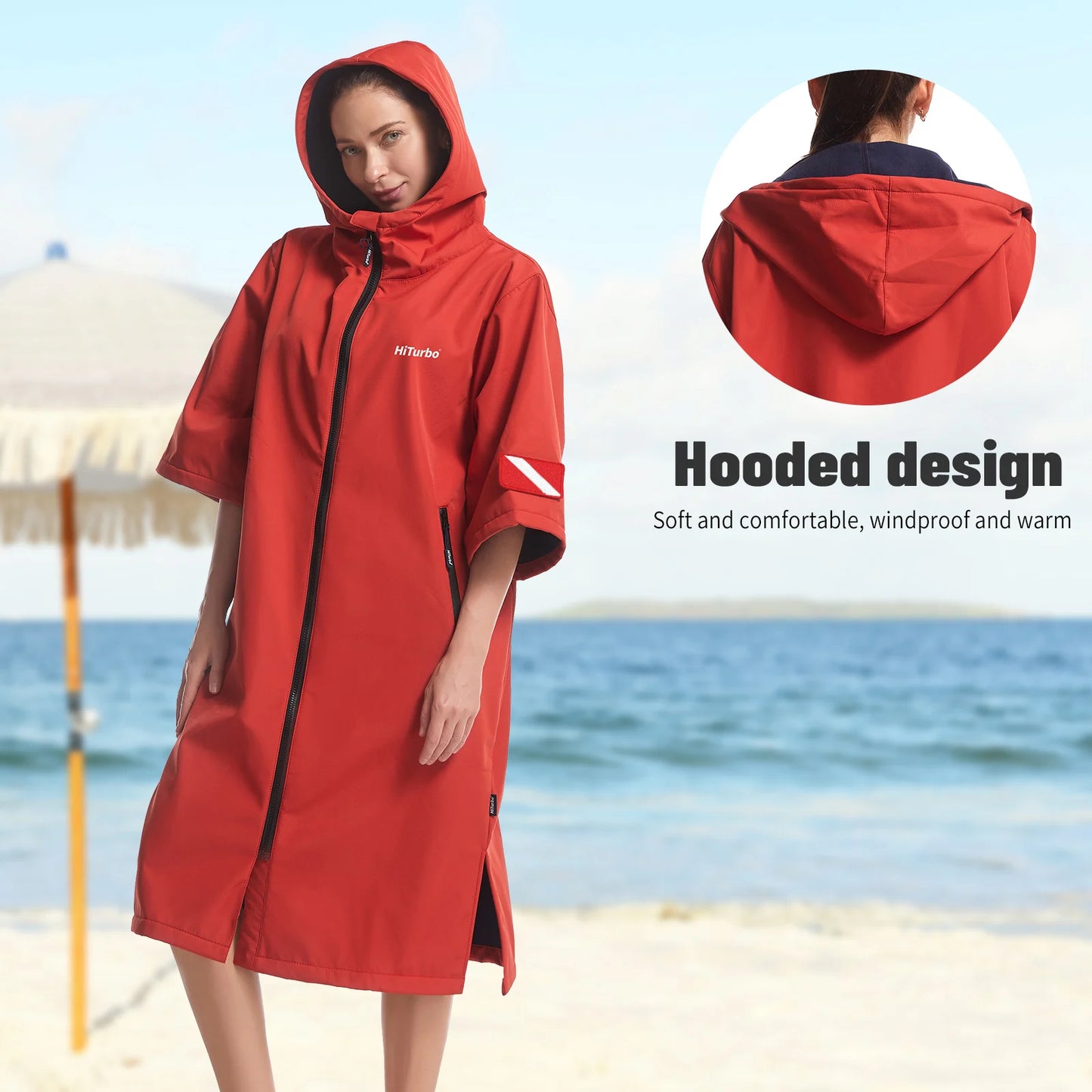 Short Sleeve Hooded Waterproof Changing Cape – Windproof Quick-Dry Surf Robe