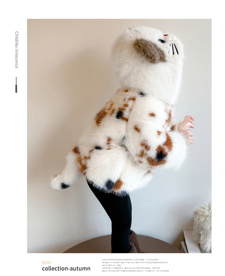 Adorable Faux Fur Cat Coat for Kids — Warm Winter Jacket