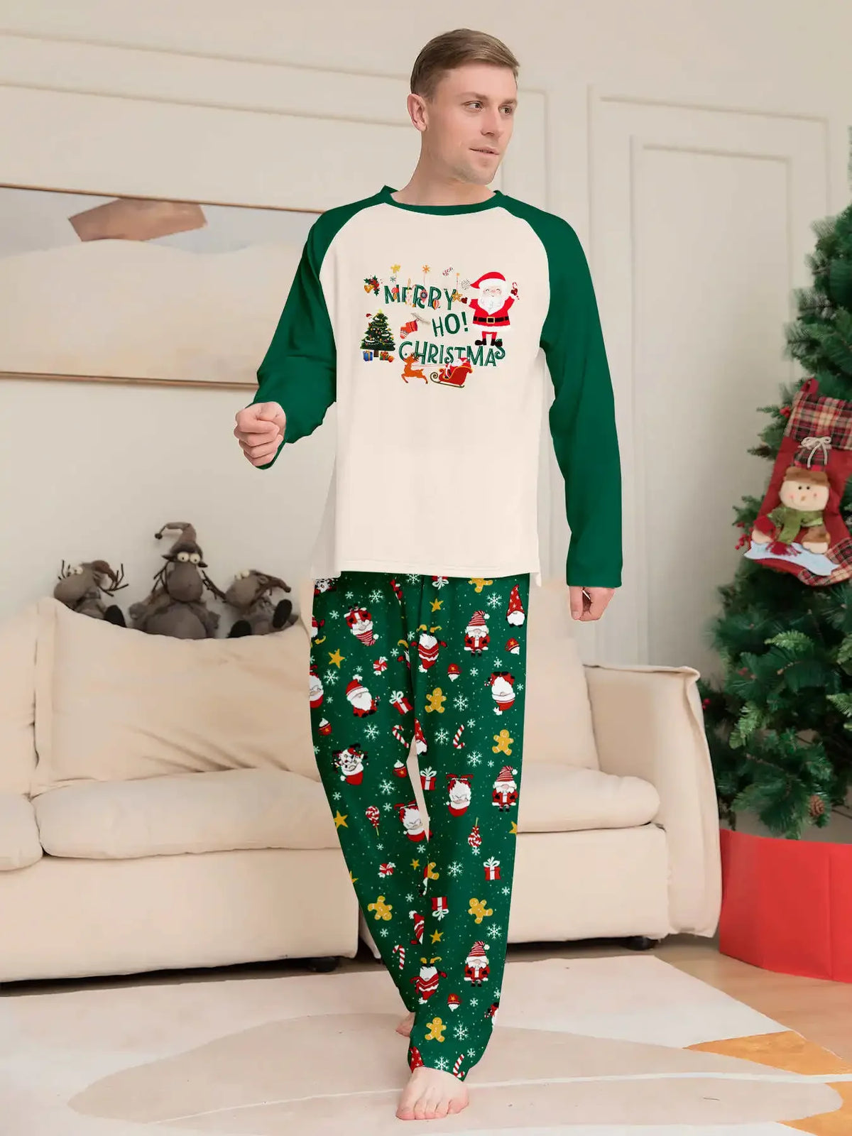 Christmas Family Matching Pajamas, Green Pattern Set for Mom, Dad & Kids