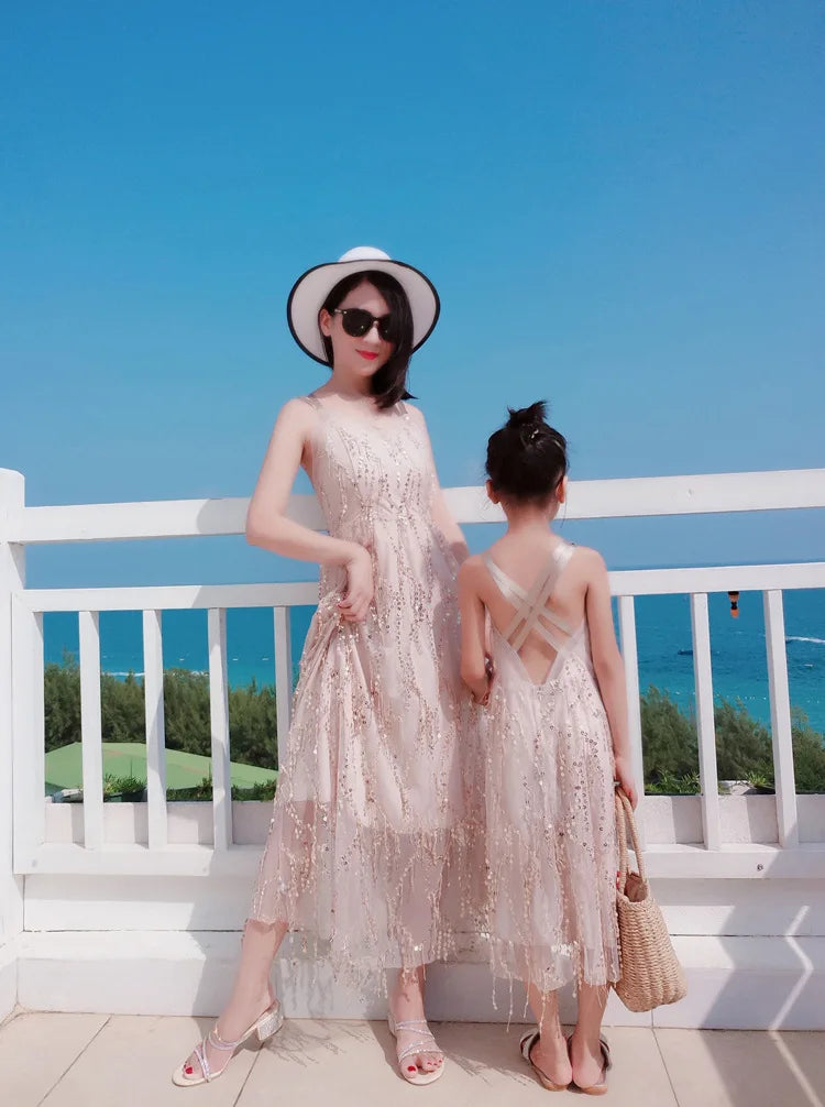 The Same Dresses Party for Mom and Baby Girls Matching Vacation Outfits Mother and Daughter Beach Clothes Women Summer Dress