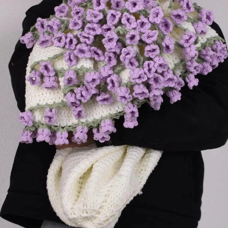 Crochet Flower Bouquet Blanket — Handmade Knit Floral Throw