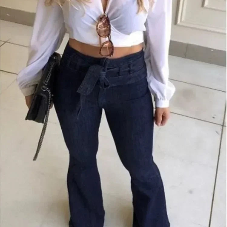 Women's High Waist Flare Jeans — Slim Fit Streetwear Denim Pants