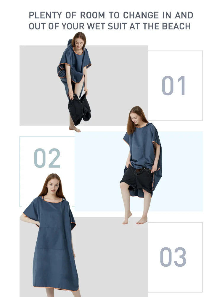 Microfiber Beach Poncho Towel – Quick-Dry Surf Changing Robe for Adults