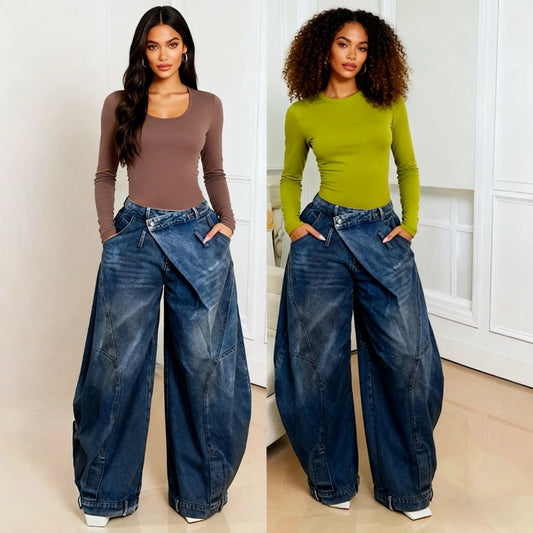 Women's Vintage Wide Leg Denim Jeans — Punk Streetwear Distressed