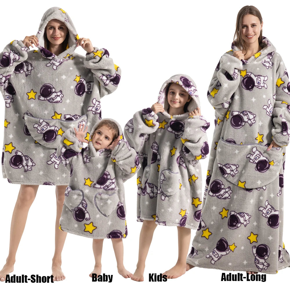 Oversized Cartoon Fleece Hoodie Blanket