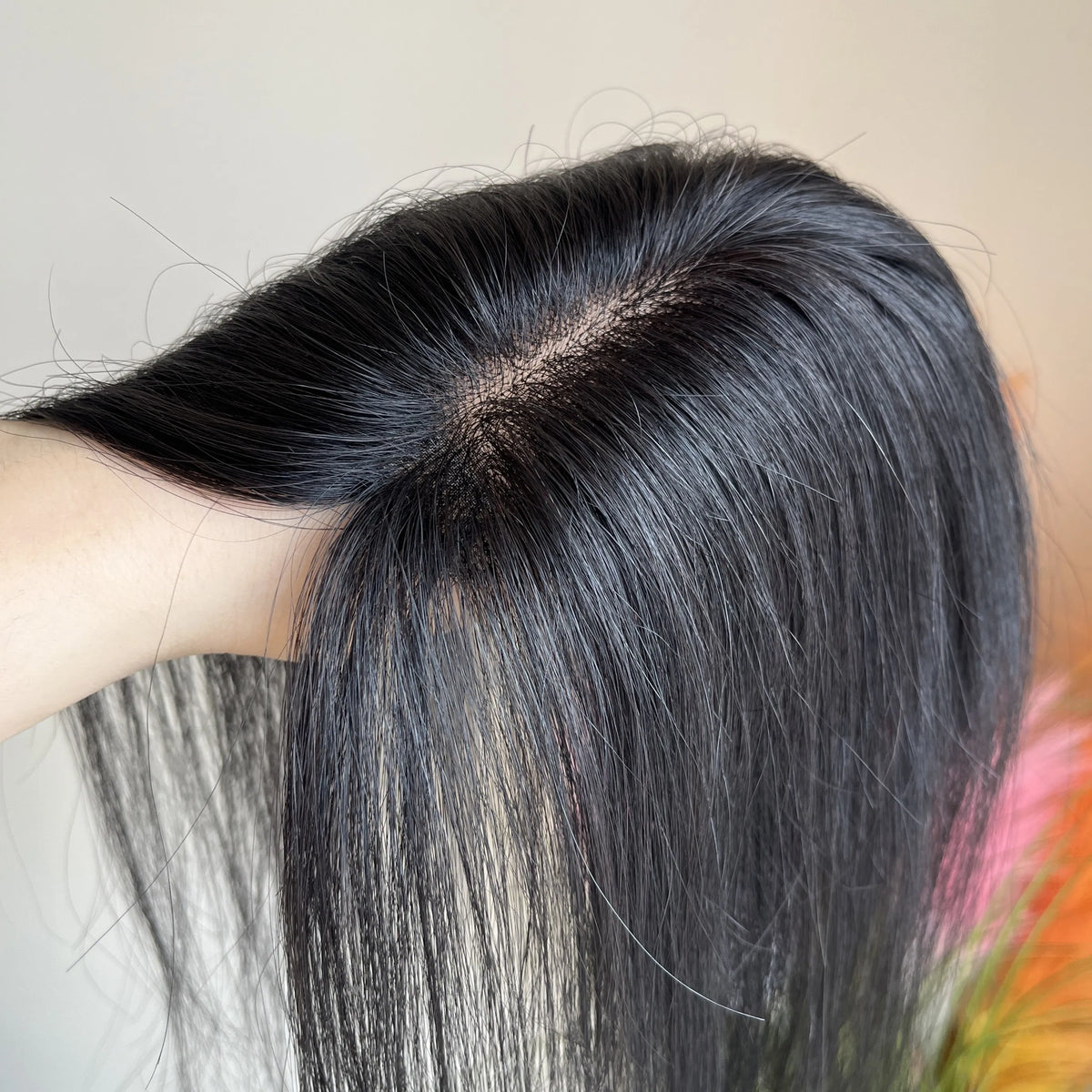 Women's Straight Human Hair Topper — 4 × 13 cm Mono & PU Base