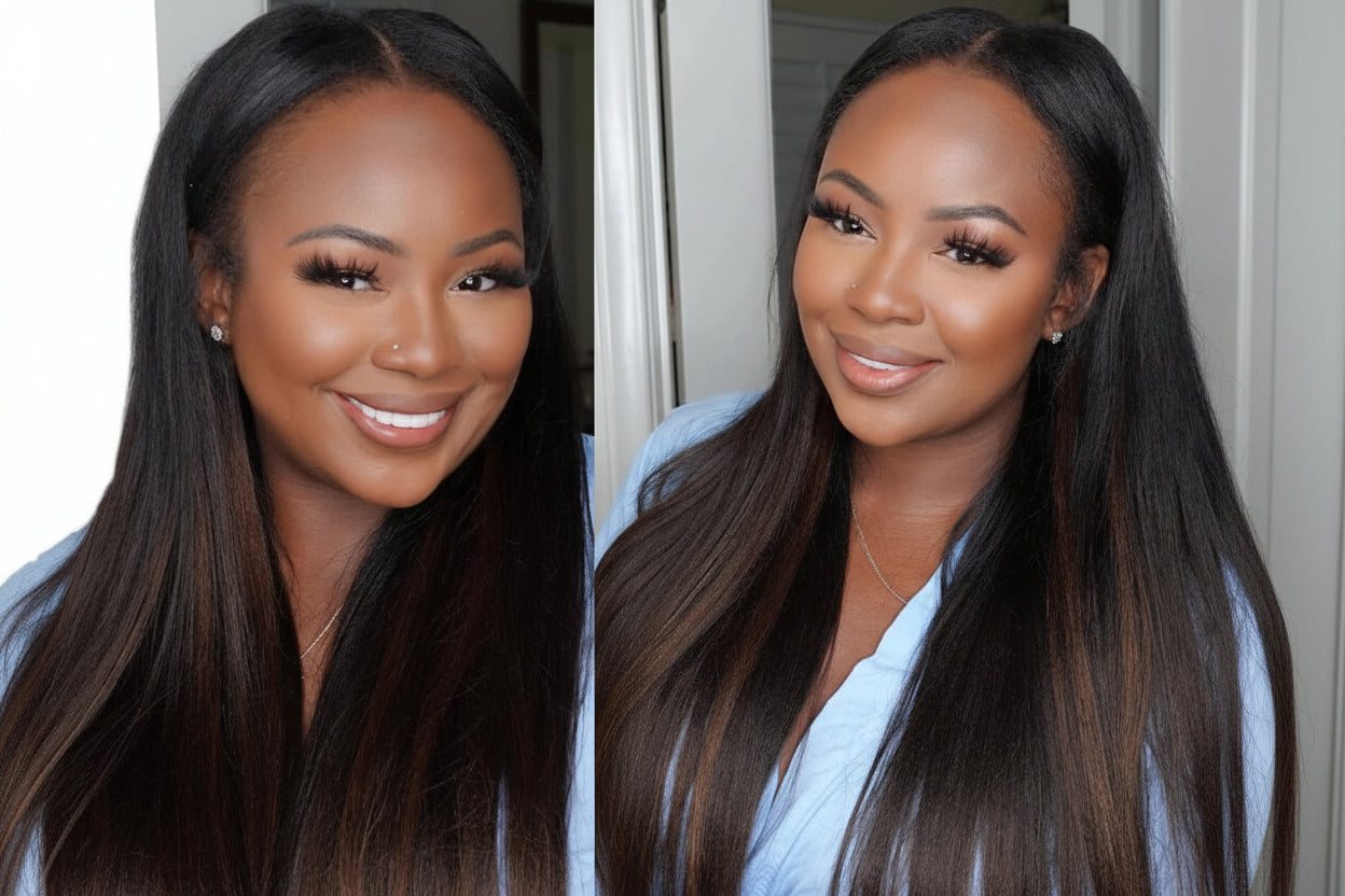 Yaki Straight V Part Wig 100% Human Hair — Minimal Leave Out | 150% Density