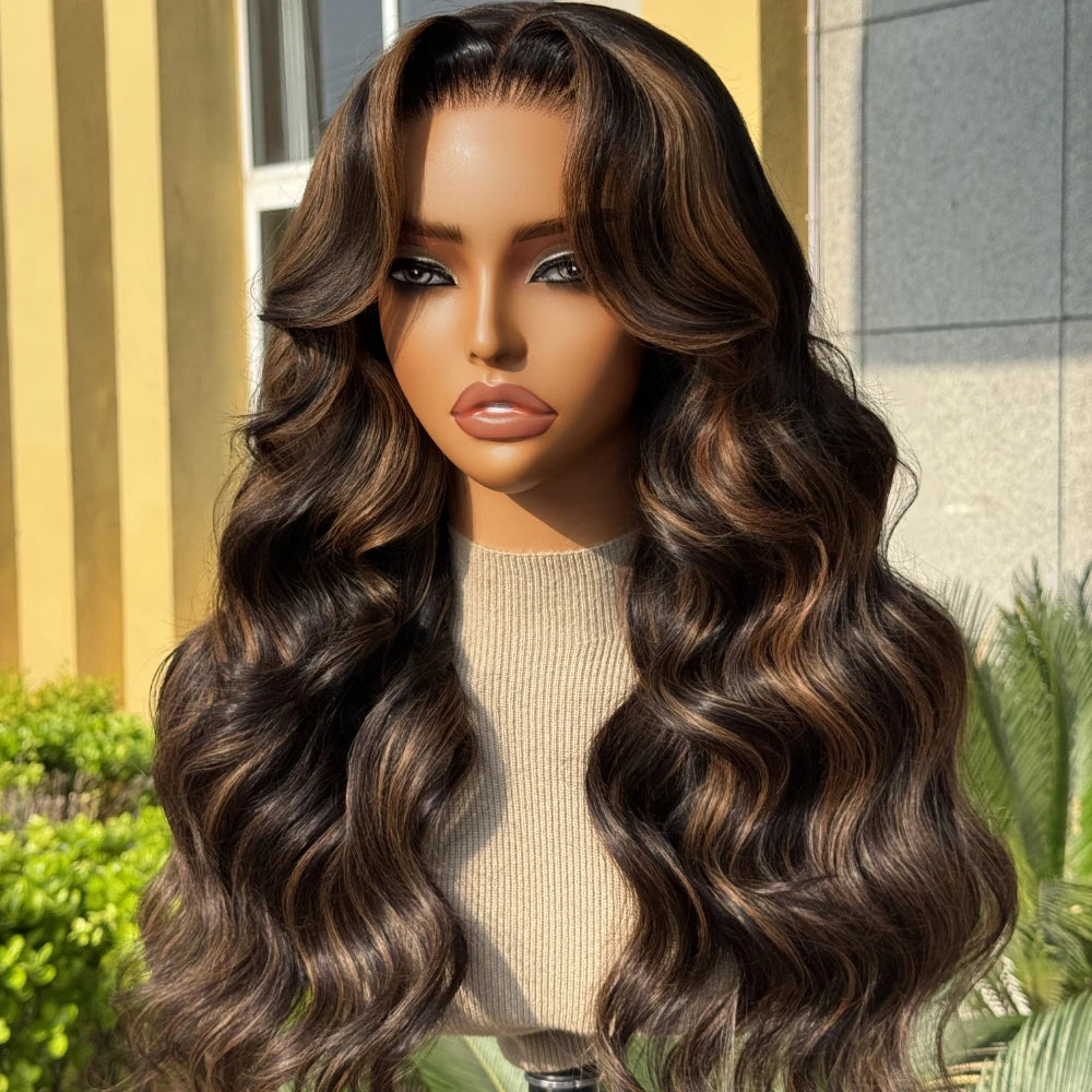 Golden Brown Highlights Body Wave 7x5 Glueless Lace Wig