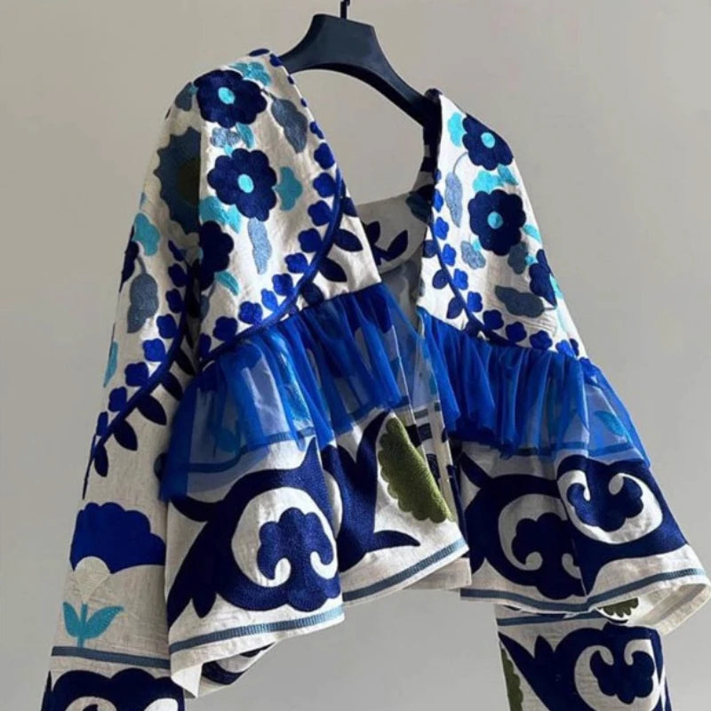 Women's Floral Embroidered Cardigan — Loose Fit Long Sleeve Top
