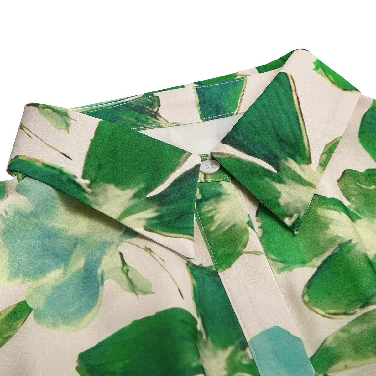 CHCH Women's Dress 2025 Spring New Long Sleeve Collar Green Flower Vacation