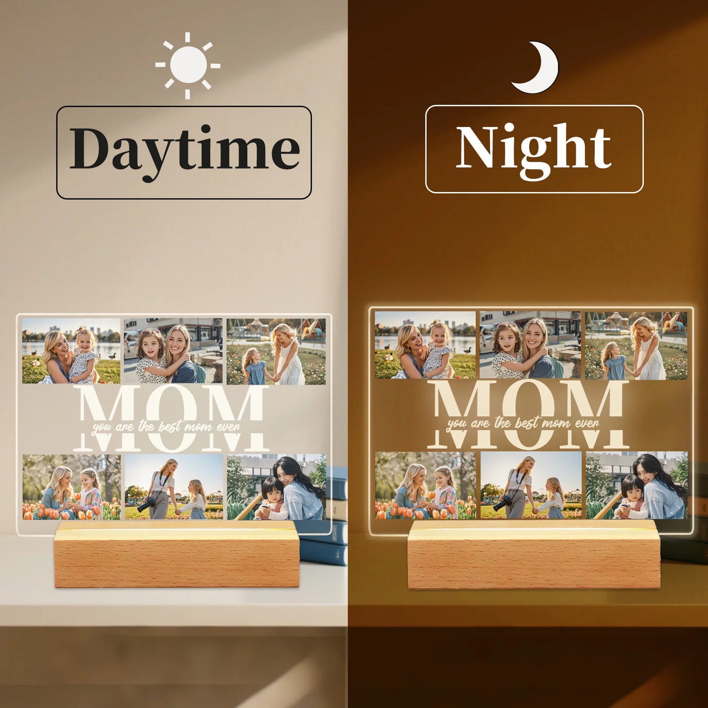 Personalized Photo Acrylic Plaque Custom Mothers Day Night Light for Mom Birthday Present Home Decor Family Keepsake Unique Gift