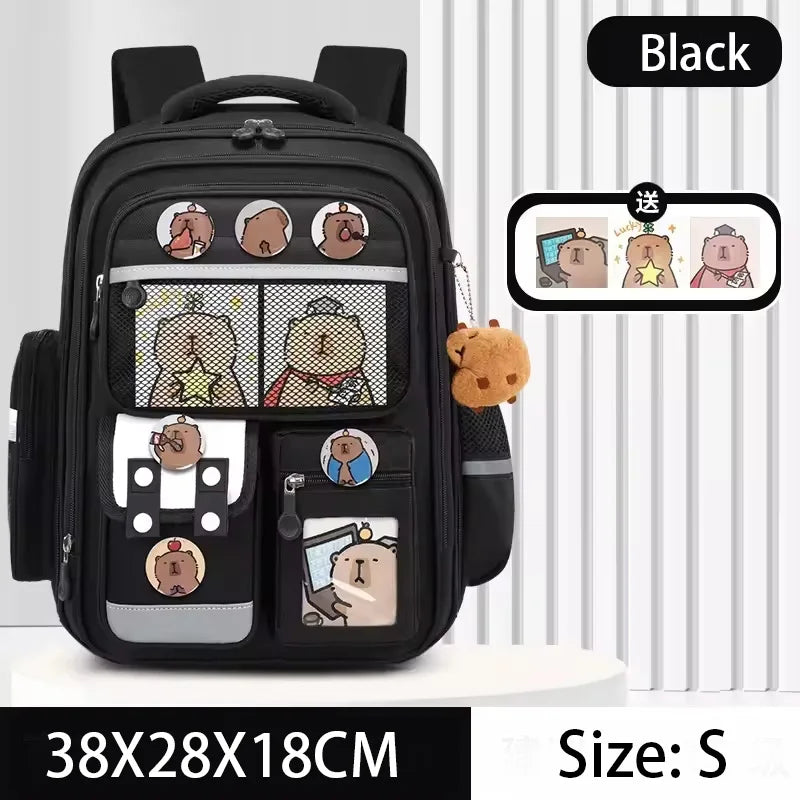 Capybara Kids Backpack — Large Capacity Anime School Bag for Boys & Girls