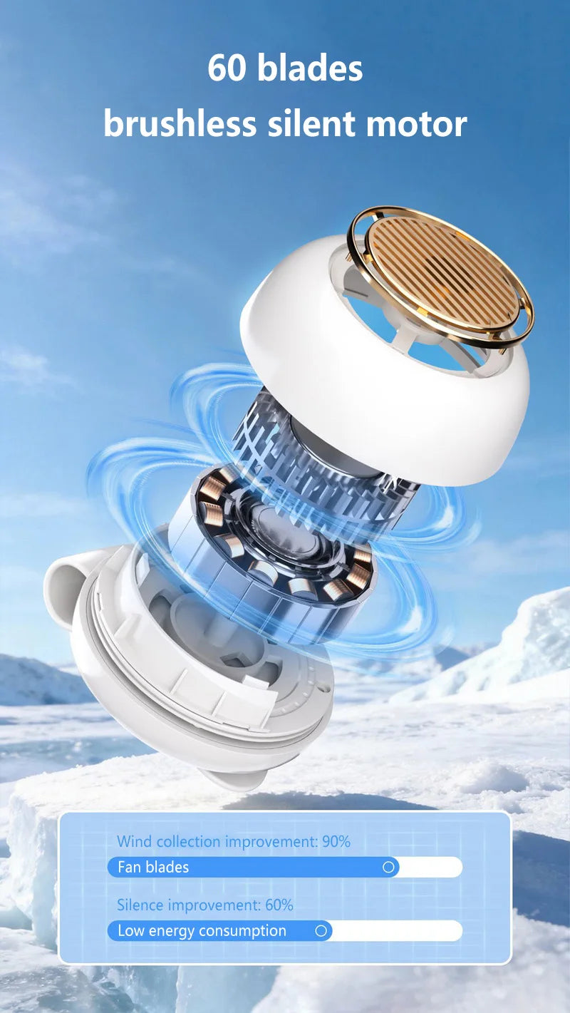Lenovo Portable Clip Fan – Mini Bladeless USB Rechargeable Wearable Cooling Fan