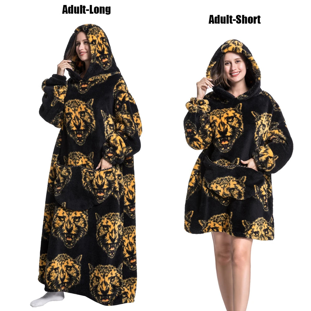 Cartoon Plush Wearable Blanket Hoodie for Adults