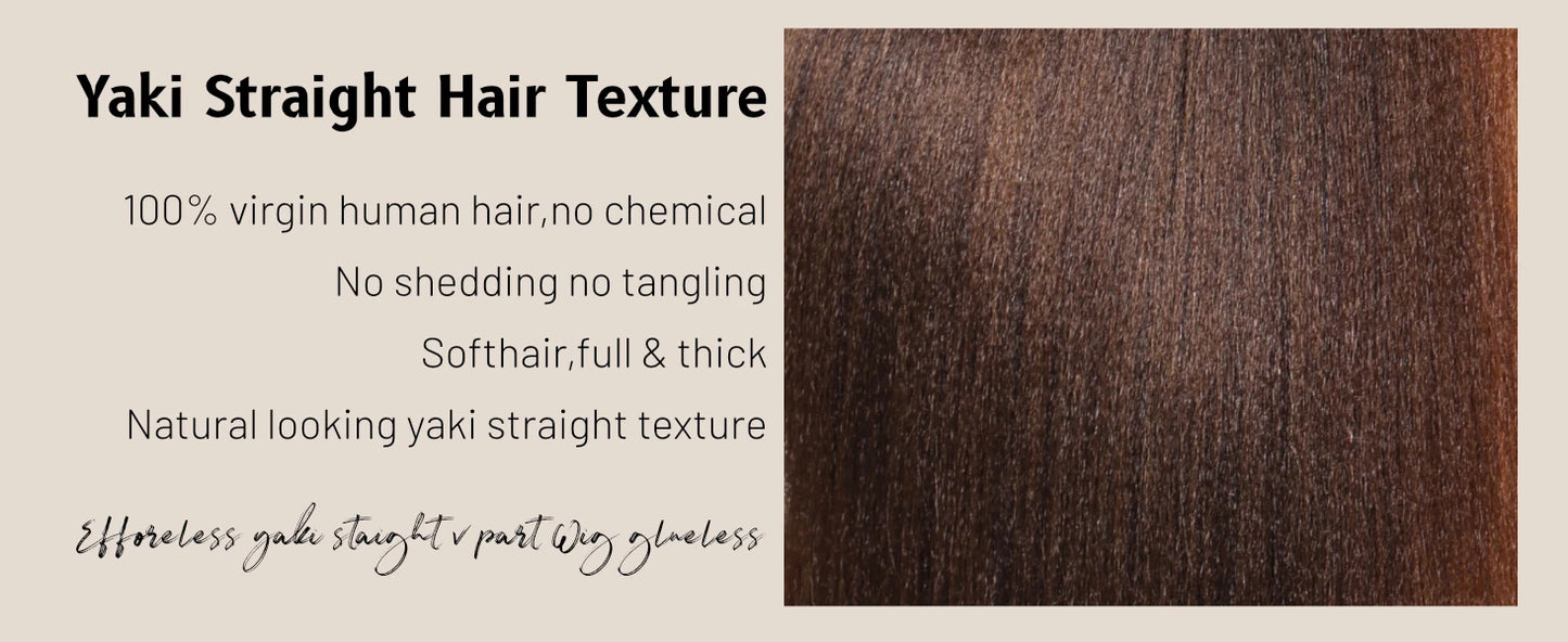 Yaki Straight V Part Wig 100% Human Hair — Minimal Leave Out | 150% Density