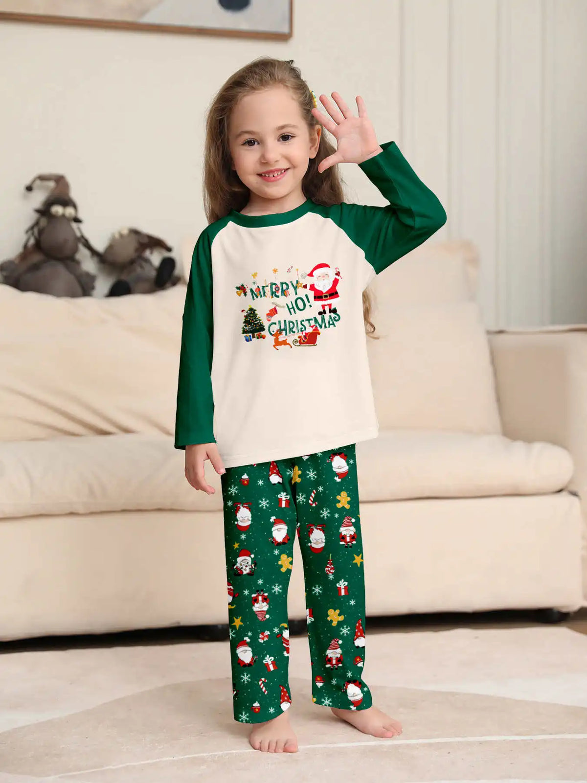 Christmas Family Matching Pajamas, Green Pattern Set for Mom, Dad & Kids