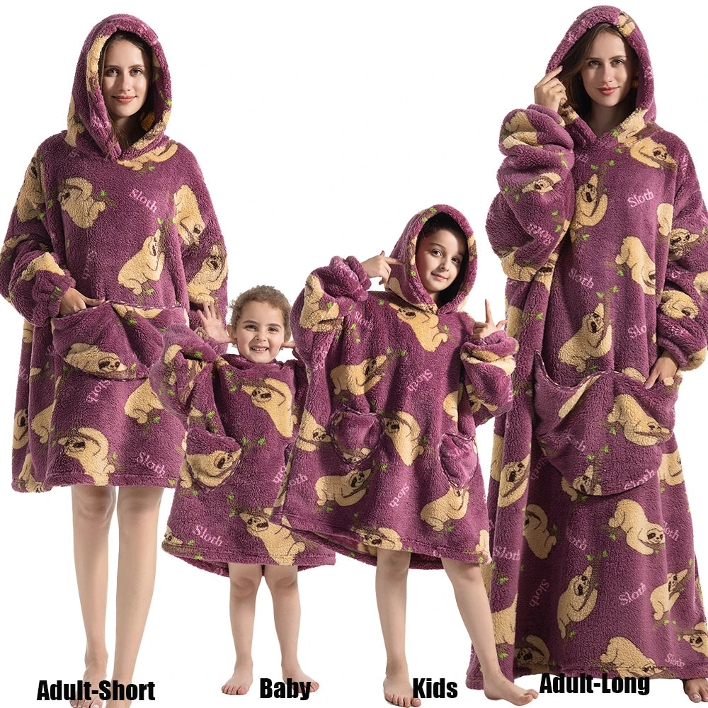 Oversized Cartoon Fleece Hoodie Blanket