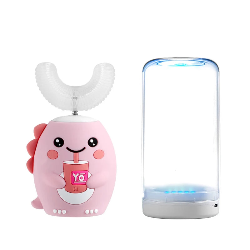 Kids U-Shaped Sonic Electric Toothbrush — 360° Automatic Silicone, USB Rechargeable, Blue Light