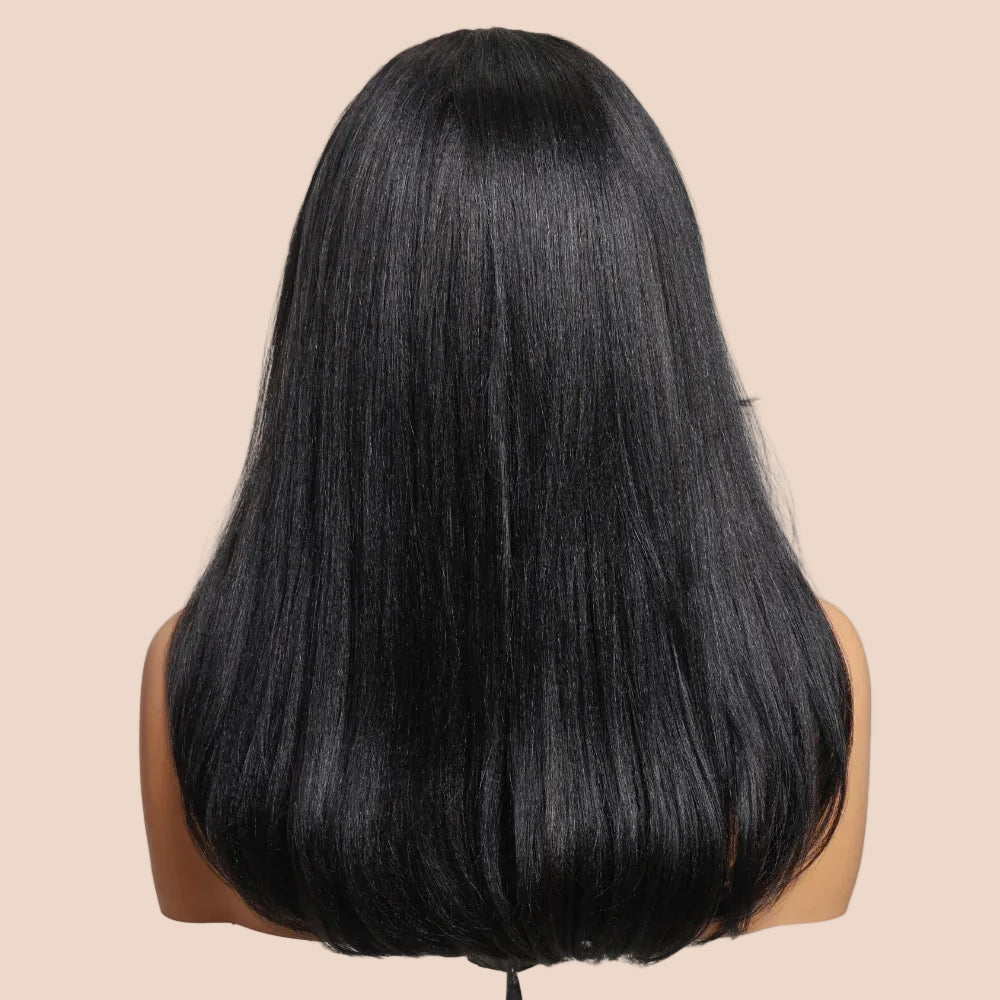 Side Part Layered Cut Light Yaki Straight 7x5 Lace Glueless Human Hair Wig Short Bob Wigs