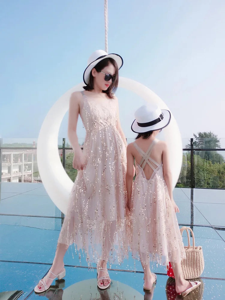 The Same Dresses Party for Mom and Baby Girls Matching Vacation Outfits Mother and Daughter Beach Clothes Women Summer Dress