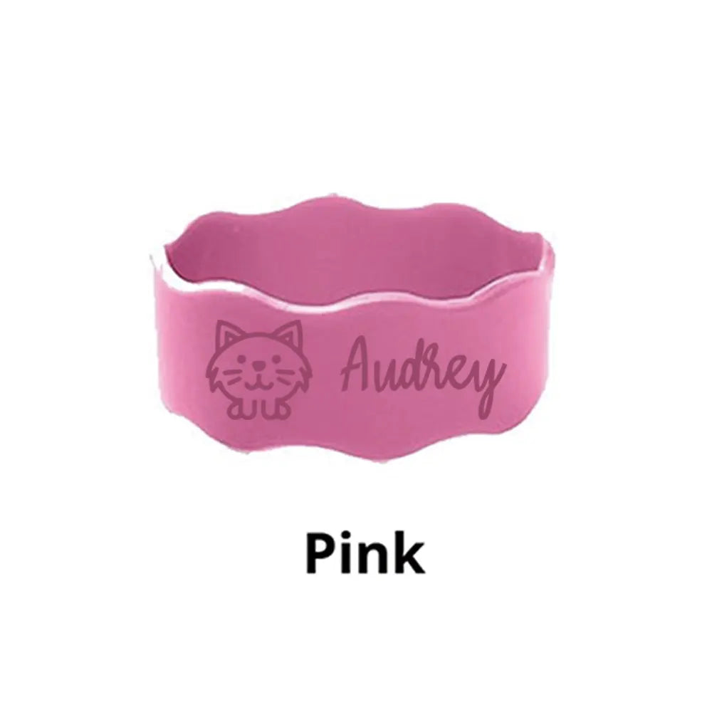 Custom Name Silicone Cup Sleeve with Cute Cat Design, Personalized Kids Water Bottle Band for School & Daycare