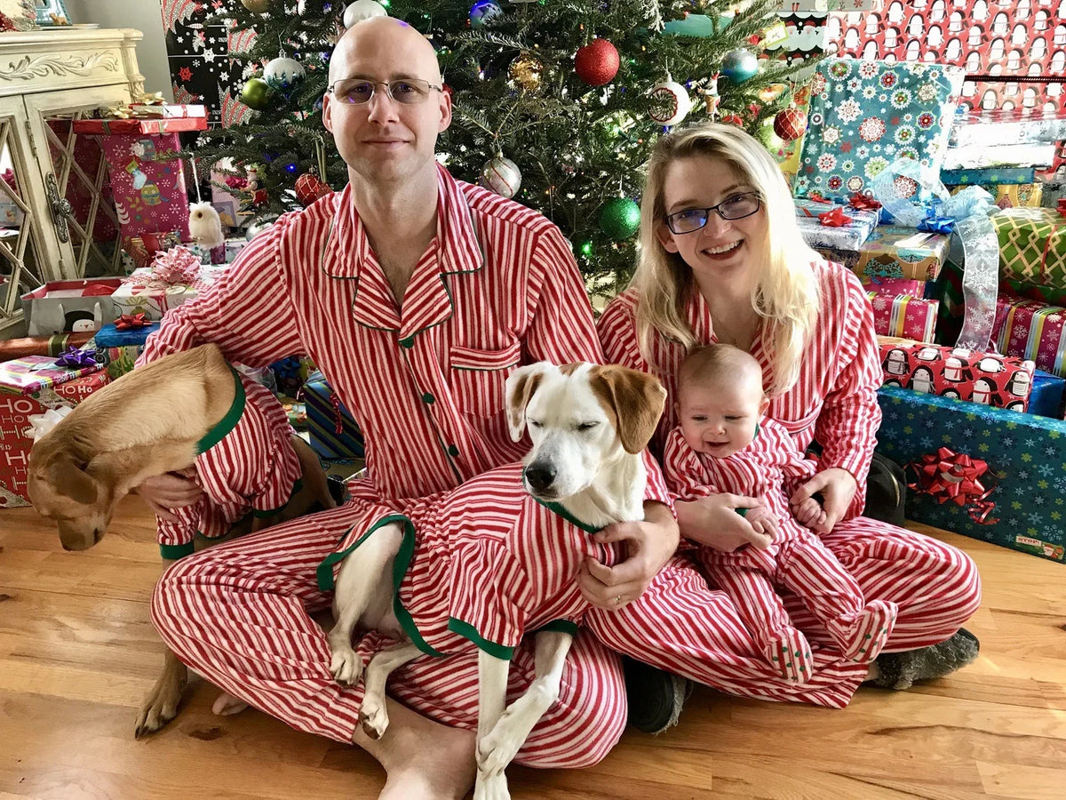 Matching Striped Christmas Family Pajamas for Adults, Kids, Babies & Dogs