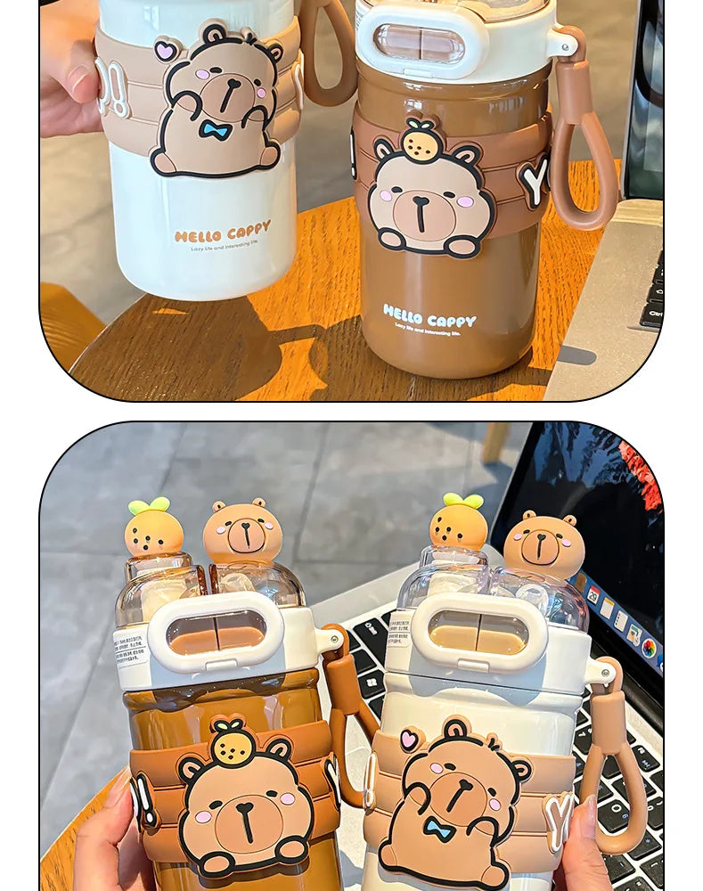 Capybara Stainless Steel Water Bottle — 520ml Vacuum Insulated with Straw