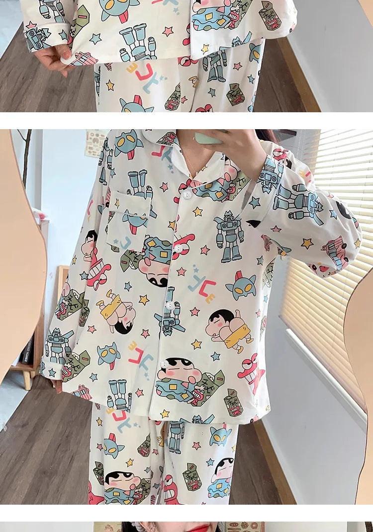 Cute Crayon Shin-Chan Pajamas Two-Piece Set — Women's Cartoon Loungewear