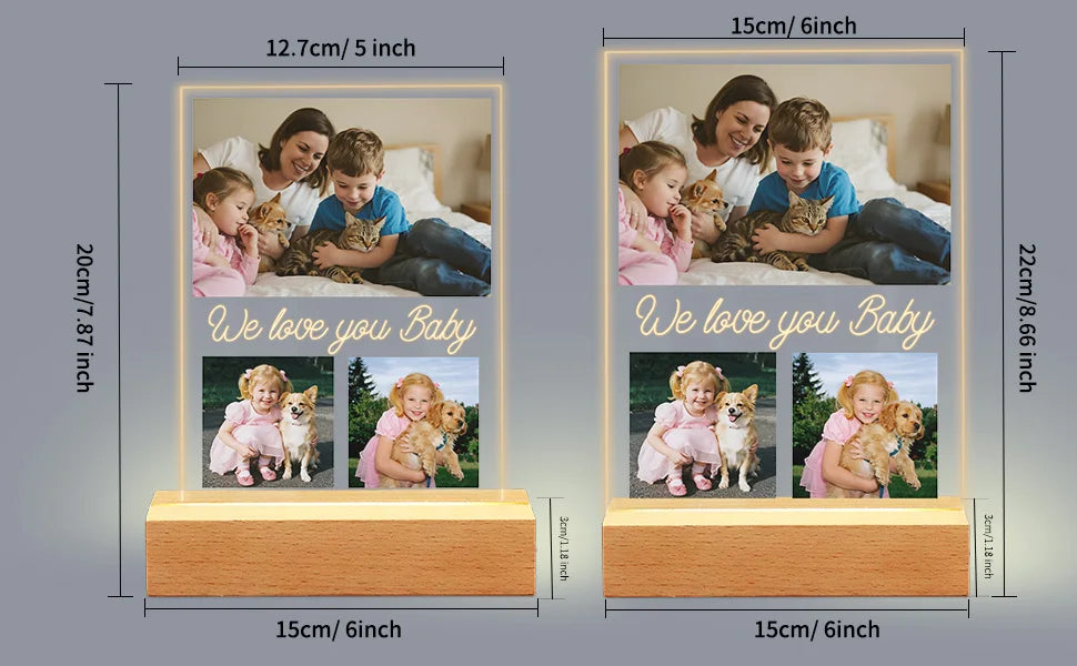 Personalized Photo Acrylic Plaque Custom Mothers Day Night Light for Mom Birthday Present Home Decor Family Keepsake Unique Gift