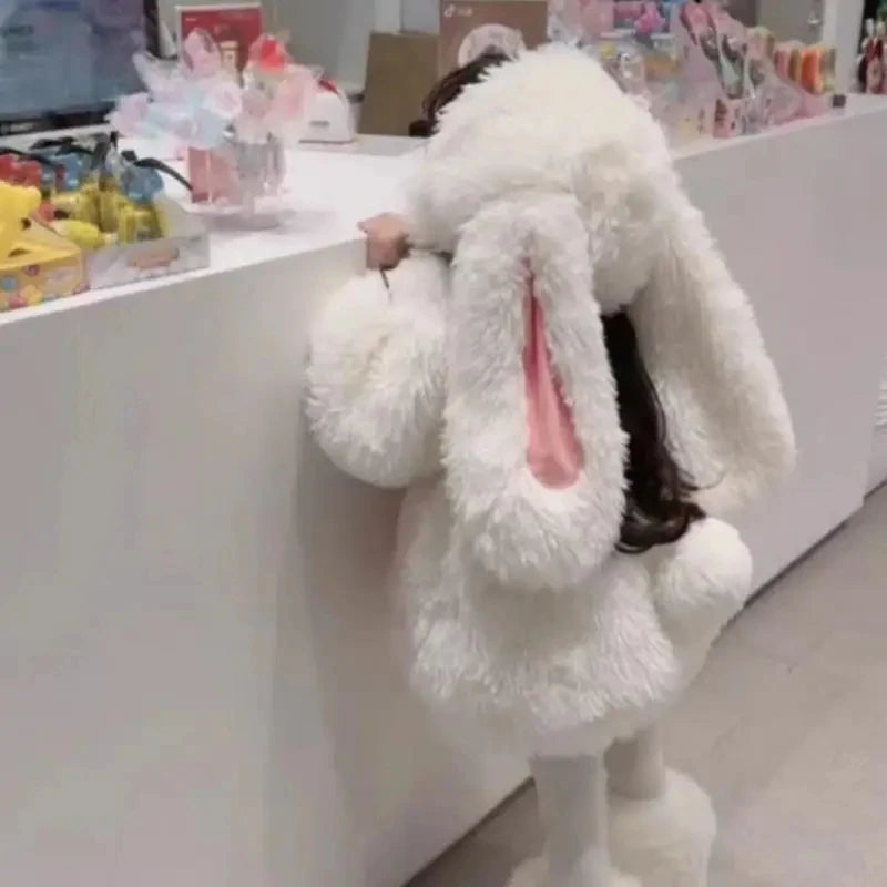Cartoon Children Plush Rabbit Cosplay Costume Kawaii Kids Winter Warm Sets Top Pants Hat Suit Girl Halloween Party Outfits Gift
