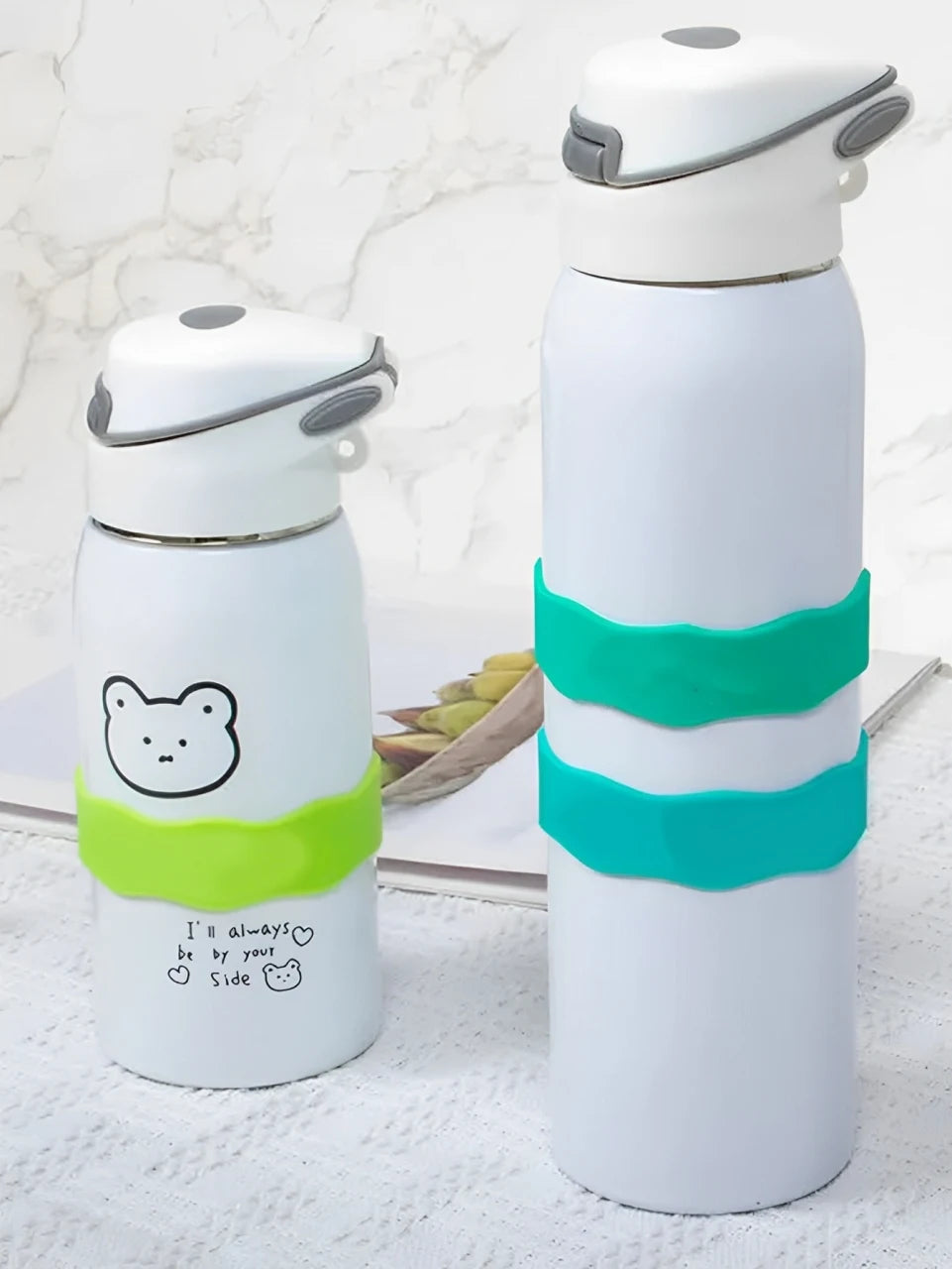 Custom Name Silicone Cup Sleeve with Cute Cat Design, Personalized Kids Water Bottle Band for School & Daycare