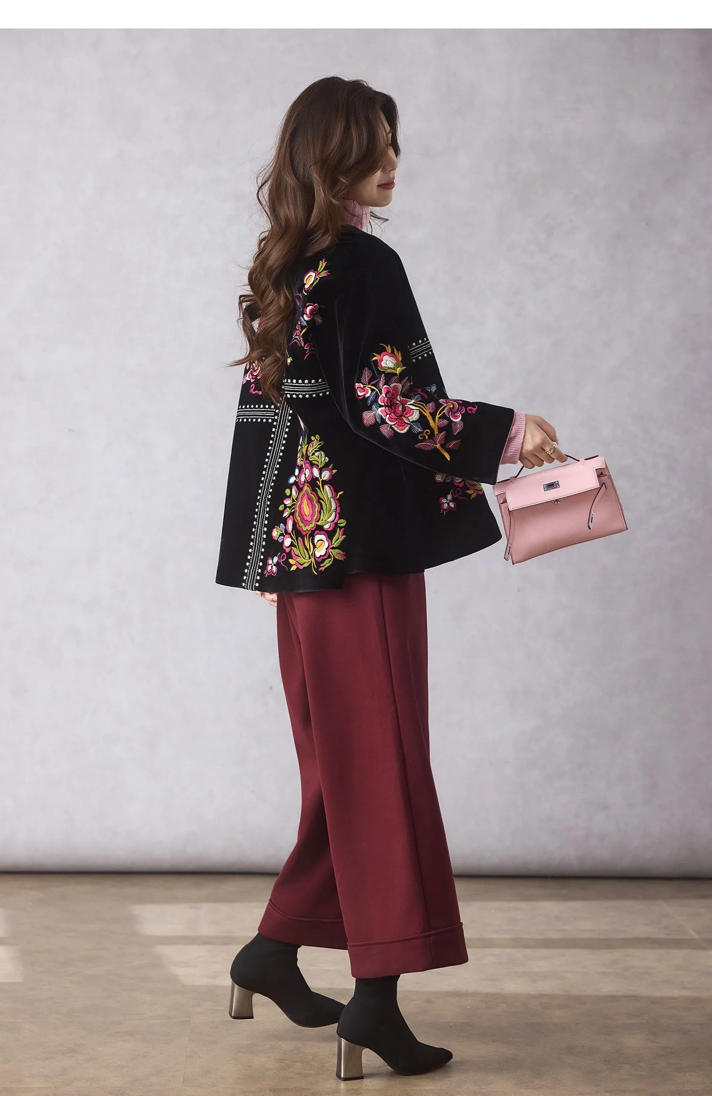Women's Black Embroidered Velvet Jacket — Chinese Floral Style