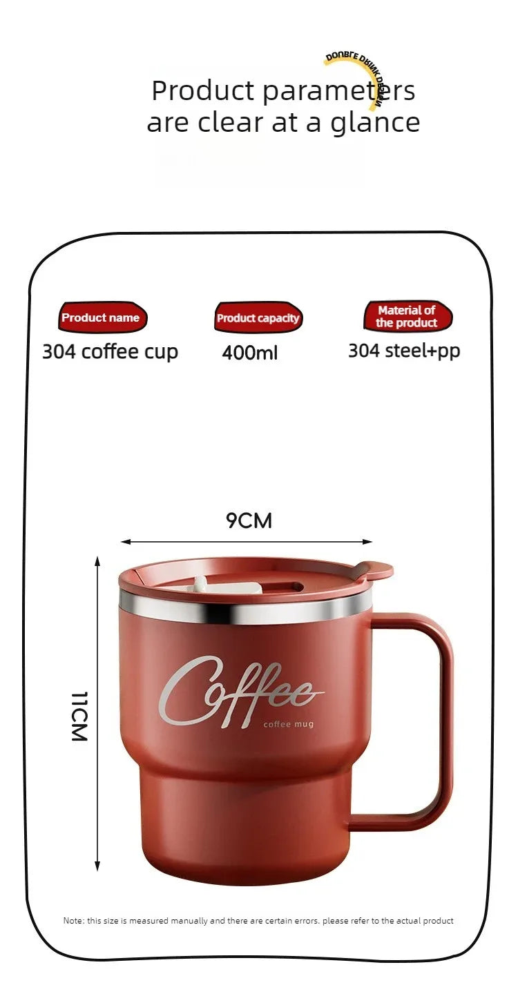 Double Wall Insulated Coffee Mug — 304 Stainless Steel with Handle