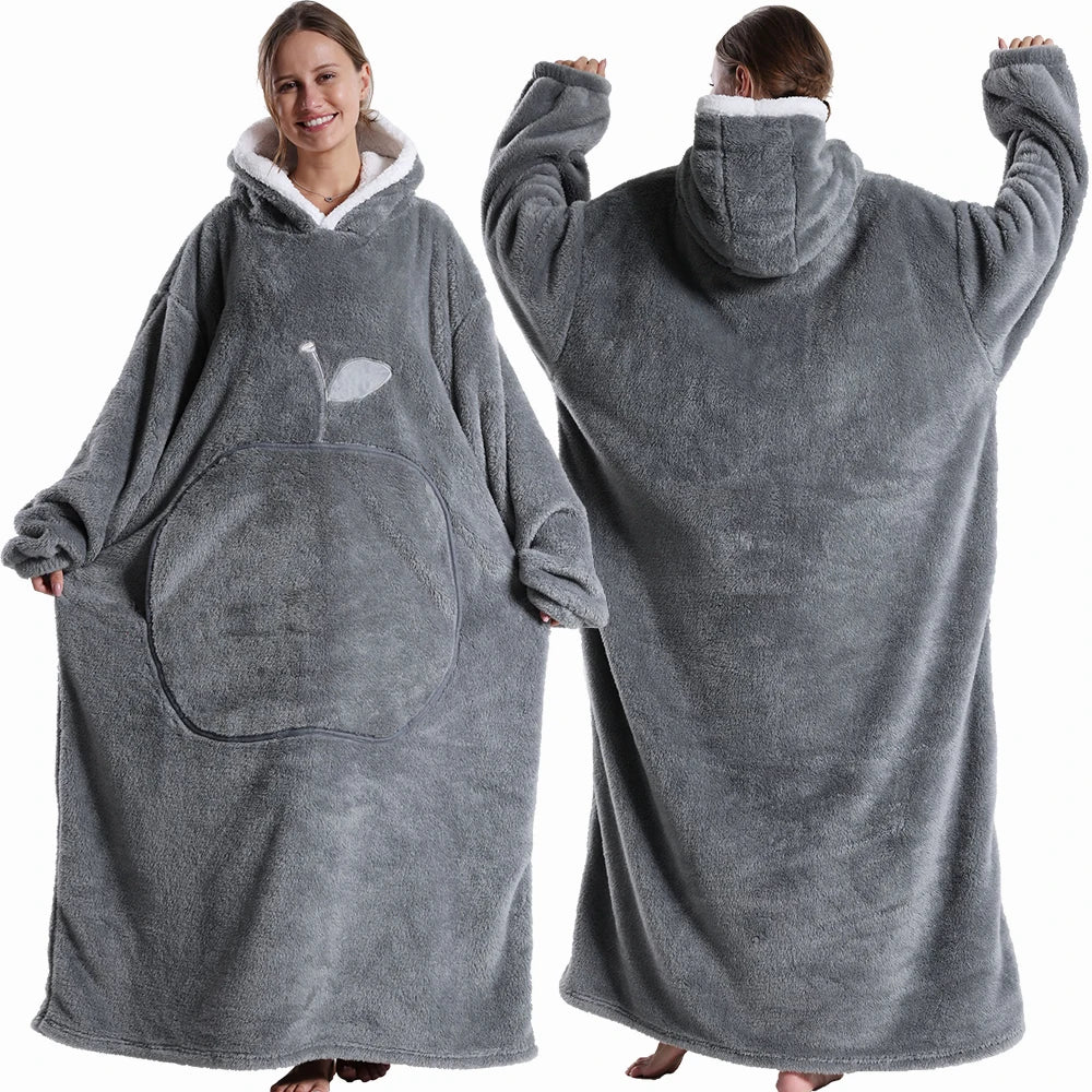 Extra-Long Plush Wearable Blanket Hoodie