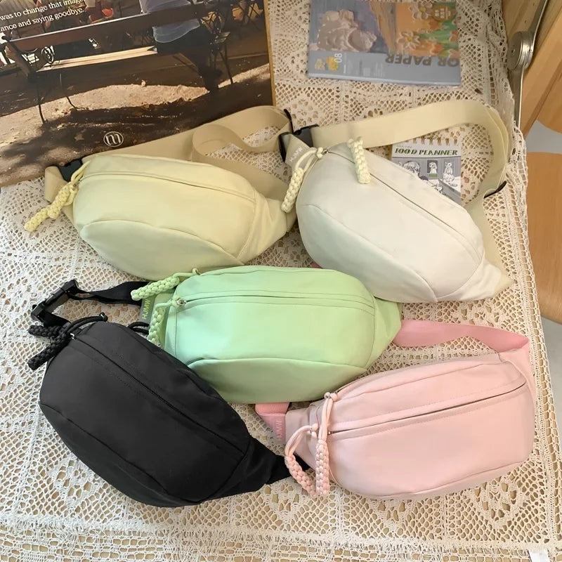 Fashion Nylon Crossbody Bags for Women Chest Bags Sling Waist Pack Canvas Waist Bag Casual Fanny Packs Sport Half Moon Belt Bag