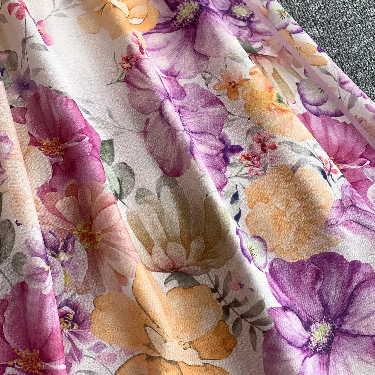 Women's Romantic Print Lantern Sleeve Dress — Belted Split Maxi