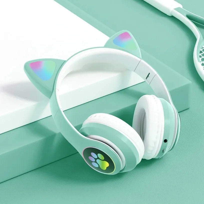 Cat Ears Bluetooth Headphones for Kids – Wireless LED Flash, Mic & TF Card Support