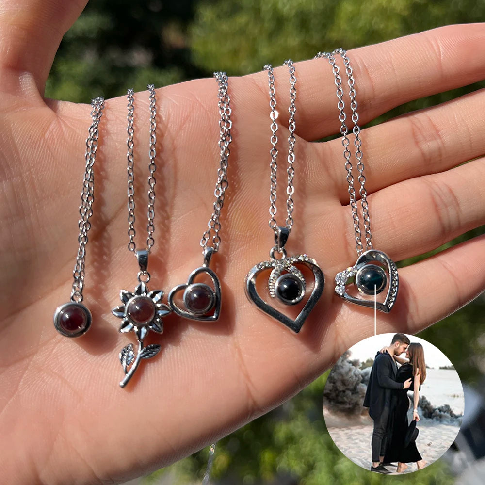 Personalized Photo Projection Necklace – Custom Heart Pendant with Your Picture Inside