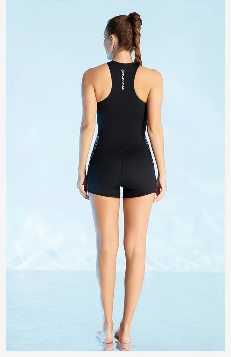 Women's 2mm Neoprene Wetsuit — Sleeveless Front Zip for Surfing & Swimming