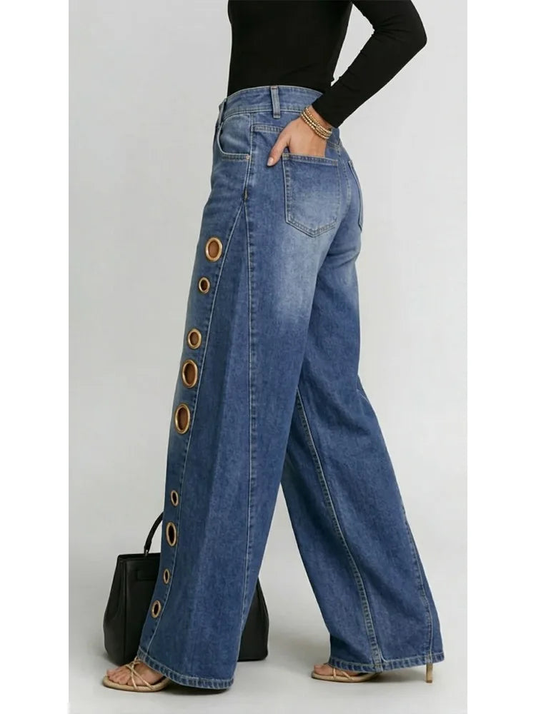 Personalized Wide Leg Jeans — High-Waist Loose Fit Streetwear