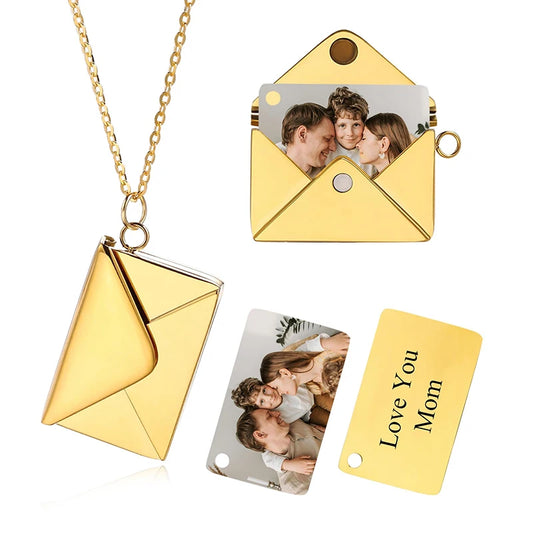 Personalized Photo & Text Envelope Locket Necklace