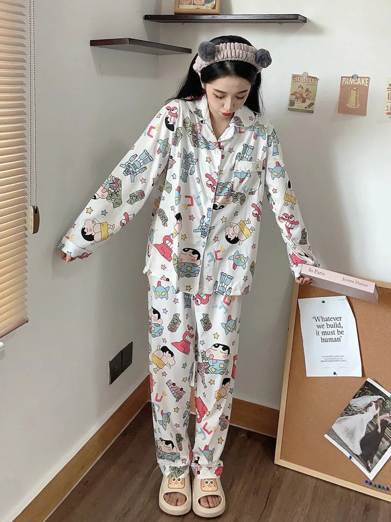 Cute Crayon Shin-Chan Pajamas Two-Piece Set — Women's Cartoon Loungewear