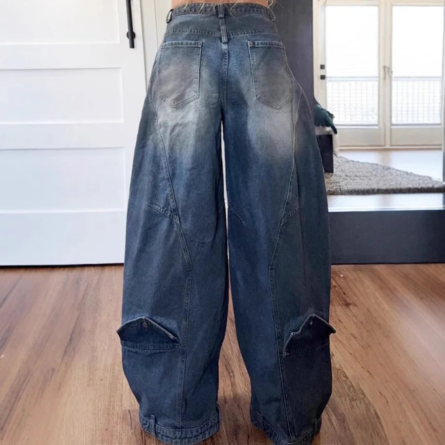 Women's Vintage Wide Leg Denim Jeans — Punk Streetwear Distressed