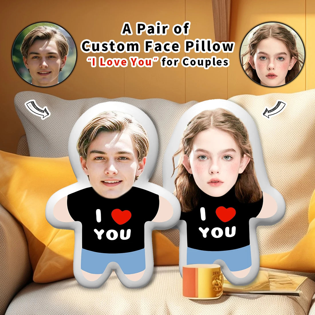 Personalized 'I Love You' Portrait Couples Cushion – Personalized Gift
