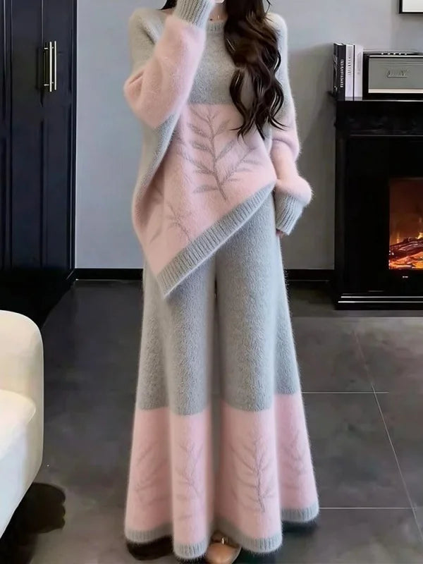 Elegant Soft Style Knit Sweater Skirt Set Women's Fashion Slimming High Waist A-Line Dress Casual Warm Long Sleeve round Neck