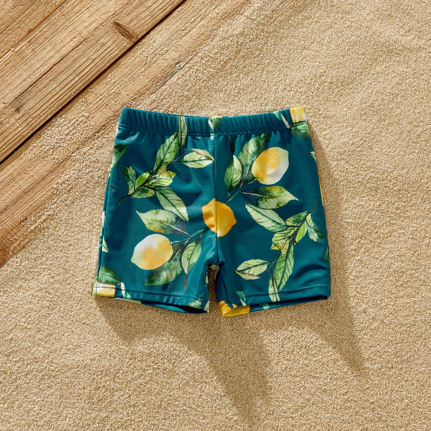 Family Matching Lemon Print Halter Swimsuit Set — Two-Piece & Swim Trunks