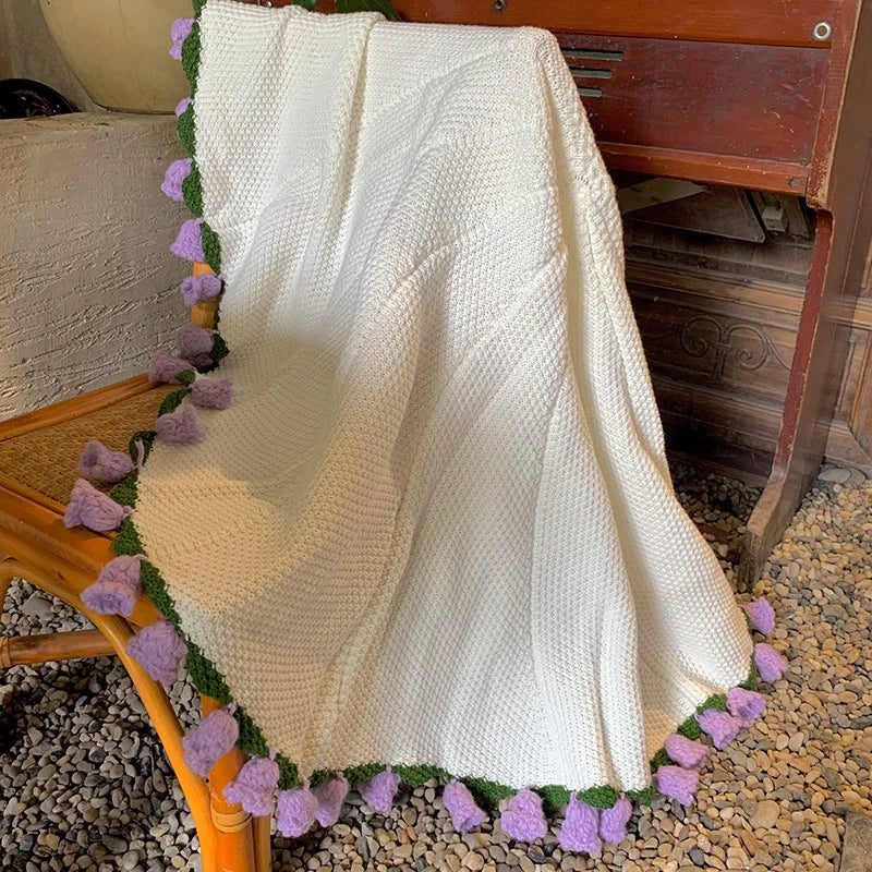 Crochet Flower Bouquet Blanket — Handmade Knit Floral Throw
